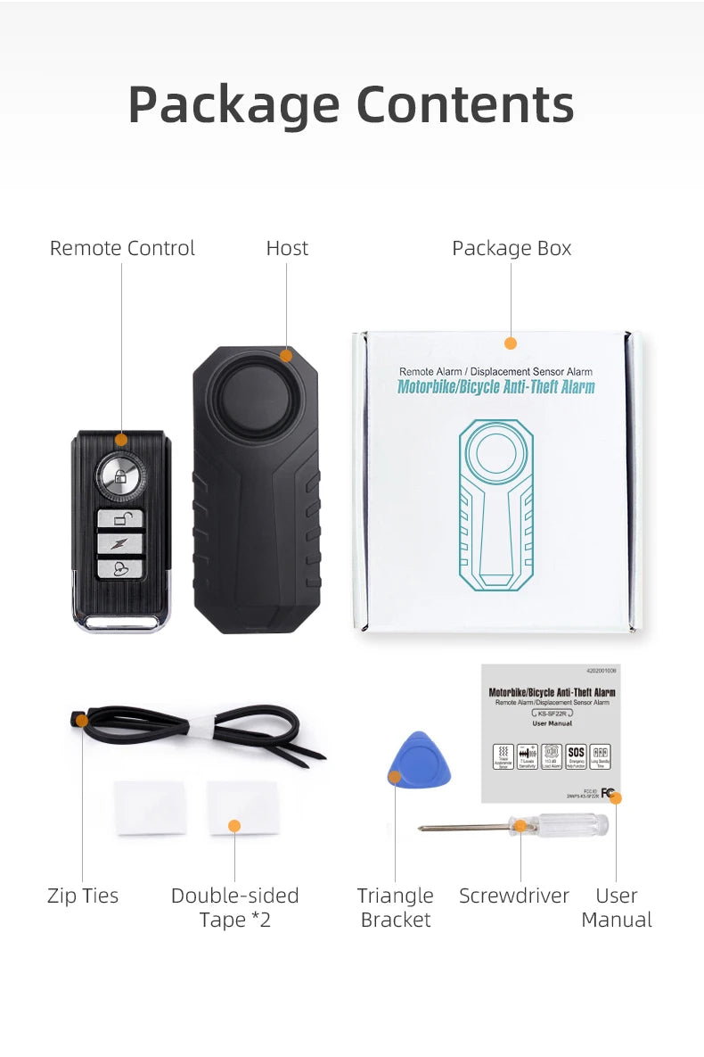 113dB vibration car anti-theft remote control wireless motor bicycle alarm IP65 anti-theft car wireless security alarm