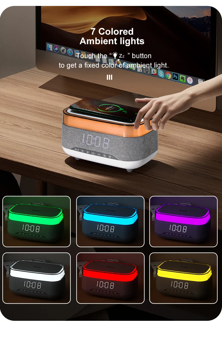 2025 New Multi functional Intelligent Bluetooth Speaker with Wireless Charger and Alarm Clock