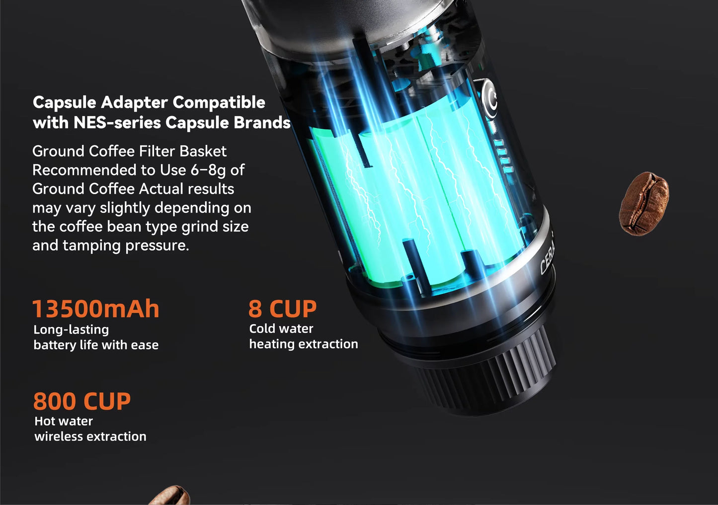 Neue tragbare elektrische Kaffeemaschine CERA+13500mAh Outdoor-Kaffeemaschine mit App PCM03S Fassungsvermögen 80ml