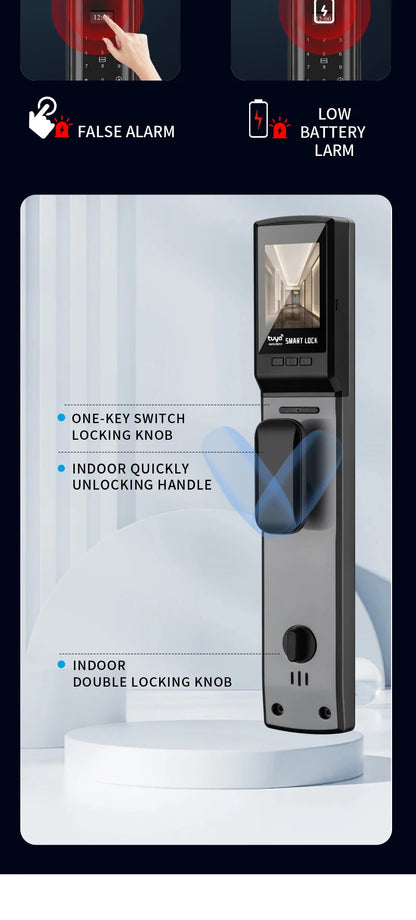 Smart door lock with 3D facial recognition Tuya WiFi remote control for secure keyless entry into digital lock