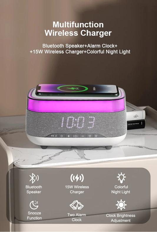 2025 New Multi functional Intelligent Bluetooth Speaker with Wireless Charger and Alarm Clock
