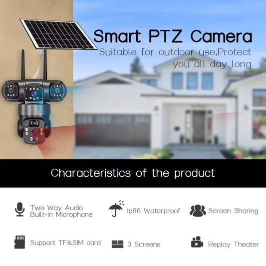 V380 Pro Real 3 lens 8K 15MP 4g solar monitoring camera outdoor PTZ automatic tracking Wifi wireless IP network closed-circuit television security camera