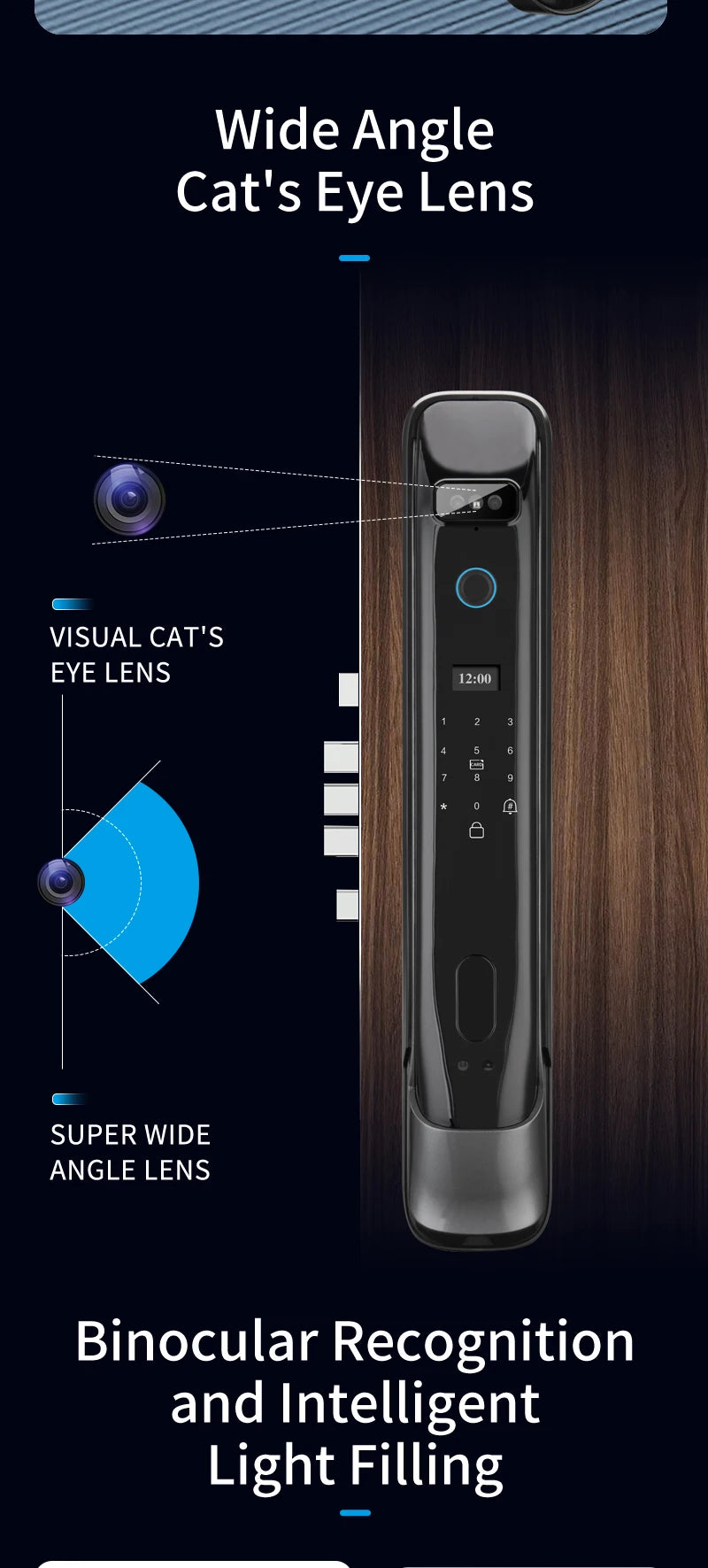 Smart door lock with 3D facial recognition Tuya WiFi remote control for secure keyless entry into digital lock