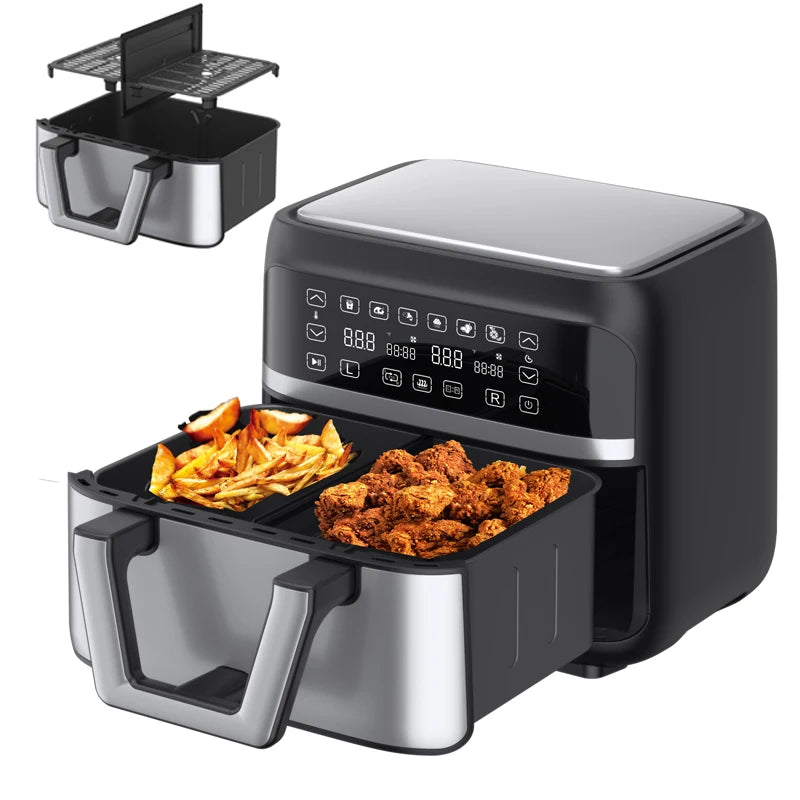 Large capacity oven air fryer with dual zone basket digital electric fryer 5.5L 6L 7L 9L 10L dual air fryer
