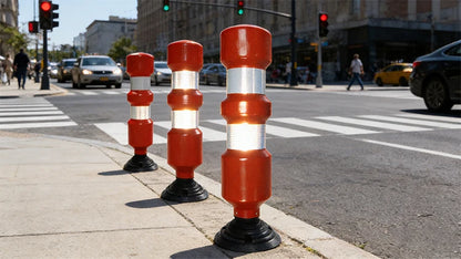 High-visibility Flexible Round Bollard premium Plastic efficient Traffic Management road Separator delineator robust &amp; Flexible absorb Impact Force Auto-rebound No Frequent Replacement no Manual Reset weather-resist