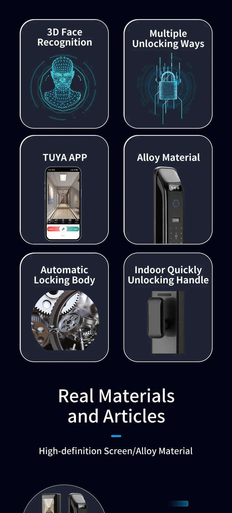 Smart door lock with 3D facial recognition Tuya WiFi remote control for secure keyless entry into digital lock